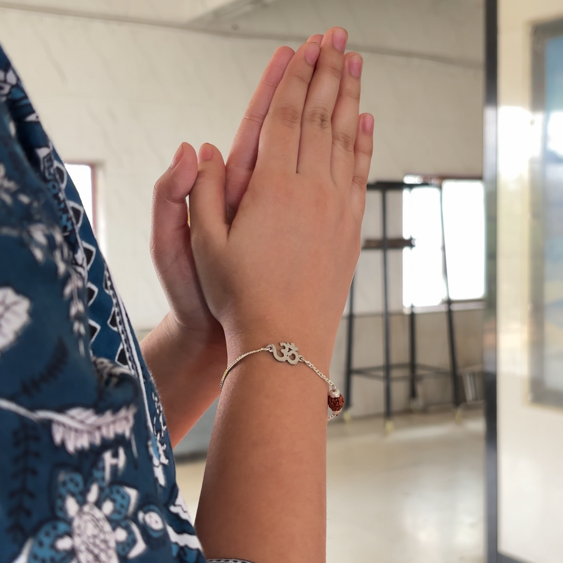 Pure Silver Om Rudraksha Bracelet for Men & Women | Vaani India