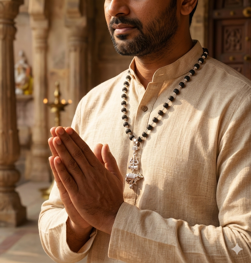 Karungali Mala with Shiv Trishul & Nandi Pendant