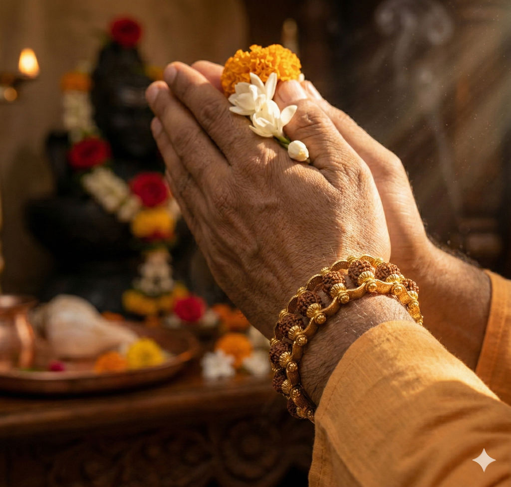 Neelkanth Gold Plated Rudraksha Bracelet