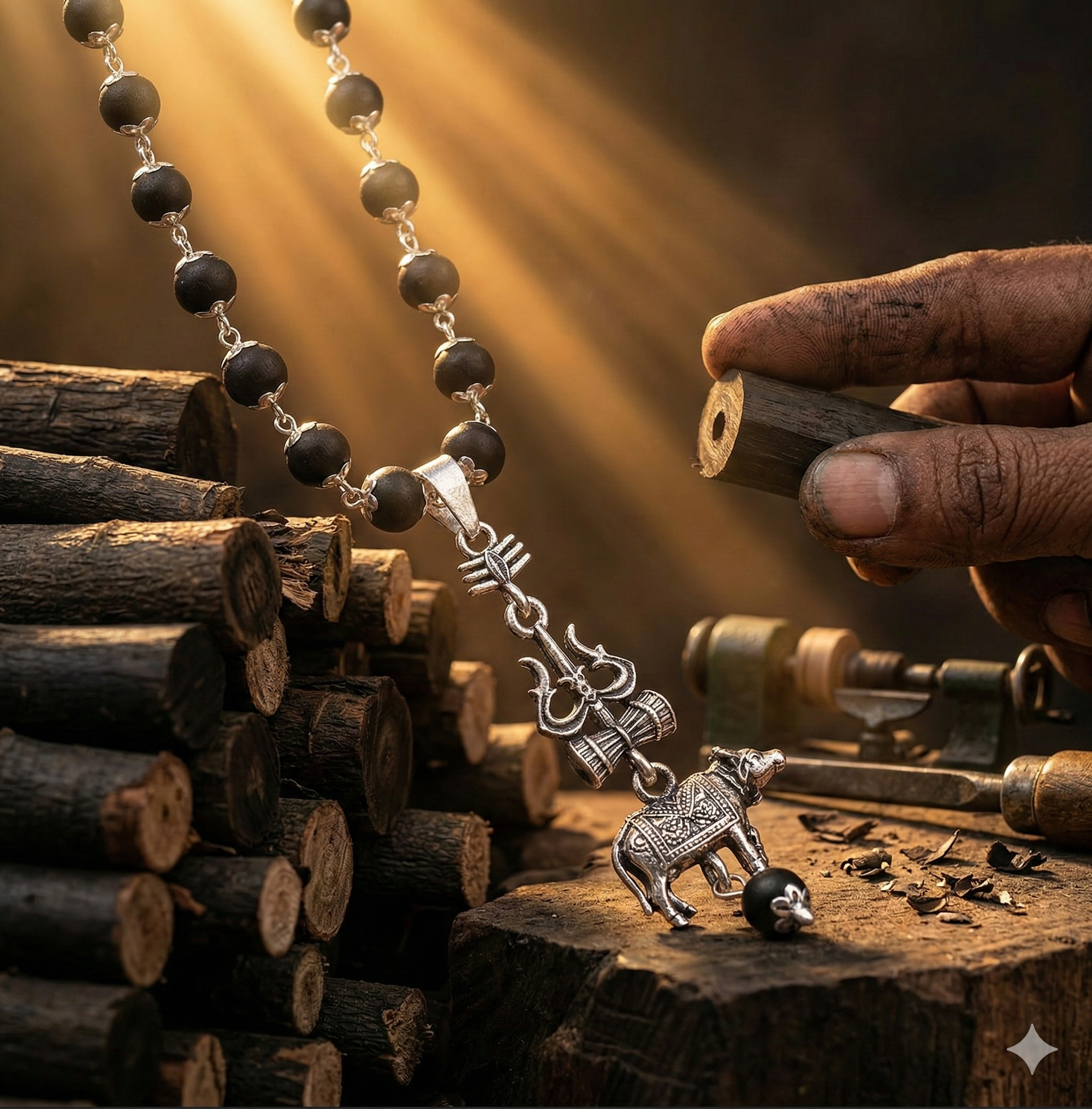 Karungali Mala with Shiv Trishul & Nandi Pendant