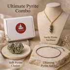 Mahalaxmi Ultimate Pyrite Combo - Pyrite Anklet, Pyrite Cluster, Pyrite Necklace