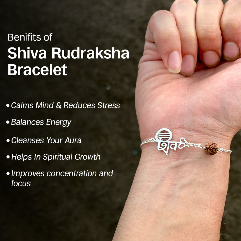 Shiv Shakti Eternal Rudraksha Bracelet Set | 5 Mukhi Rudraksha | Silver Plated