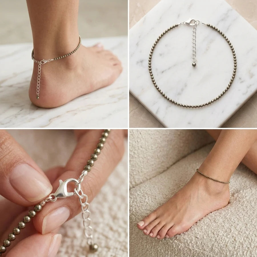 Dhanashree Pyrite Anklet + Free Pyrite Cluster